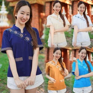 เสื้อคอจีน แต่งช้างคาด (มีทั้หมด12สี)