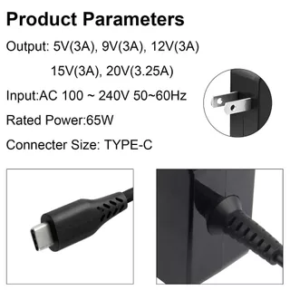 อะแดปเตอร์โน๊ตบุ๊ค 65W อแดปเตอร์ USB-C Type C Delivery PD Charger 20V 3.25A Laptop Power Adapter