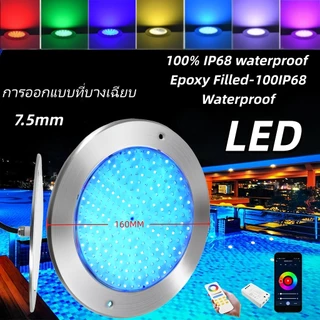 โคมไฟสระว่ายน้ำสแตนเลสบางพิเศษ16Cm,โคมไฟกันน้ำได้โคมไฟ สระว่ายน้ำใต้น้ำไฟ LED กันน้ำ12W/18W โคมไฟติดผนัง RGB DC12V