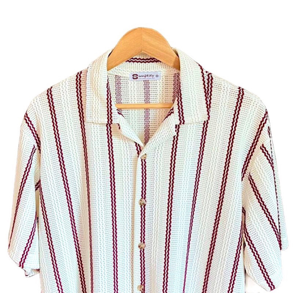 Knit hawaii • เสื้อถักแขนสั้น ลายเส้นคู่สลับสี