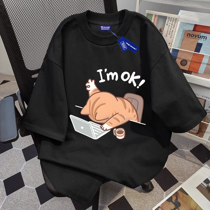 ✨【จัดส่งภายใน 24 ชั่วโมง】 แมว I'm OK น่ารัก เสื้อ เสื้อยืด oversize เสื้อยืดผู้หญิง เสื้อผู้ชาย
