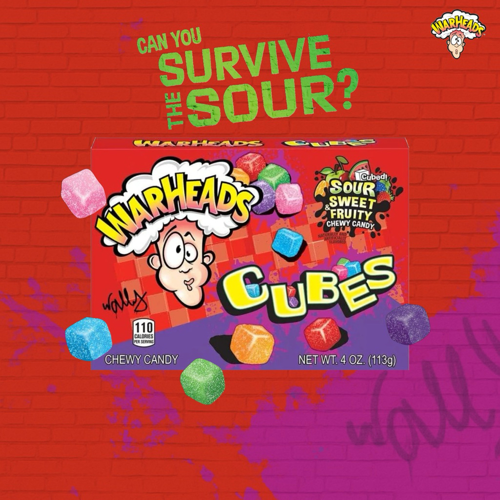 สินค้าใหม่ 🎨 Warheads Chewy Cubes วอร์เฮ้ดส์เจลลี่ รสผลไม้ สอดไส้ความเปรี้ยวสไตล์ Warheads ขนาด 113g