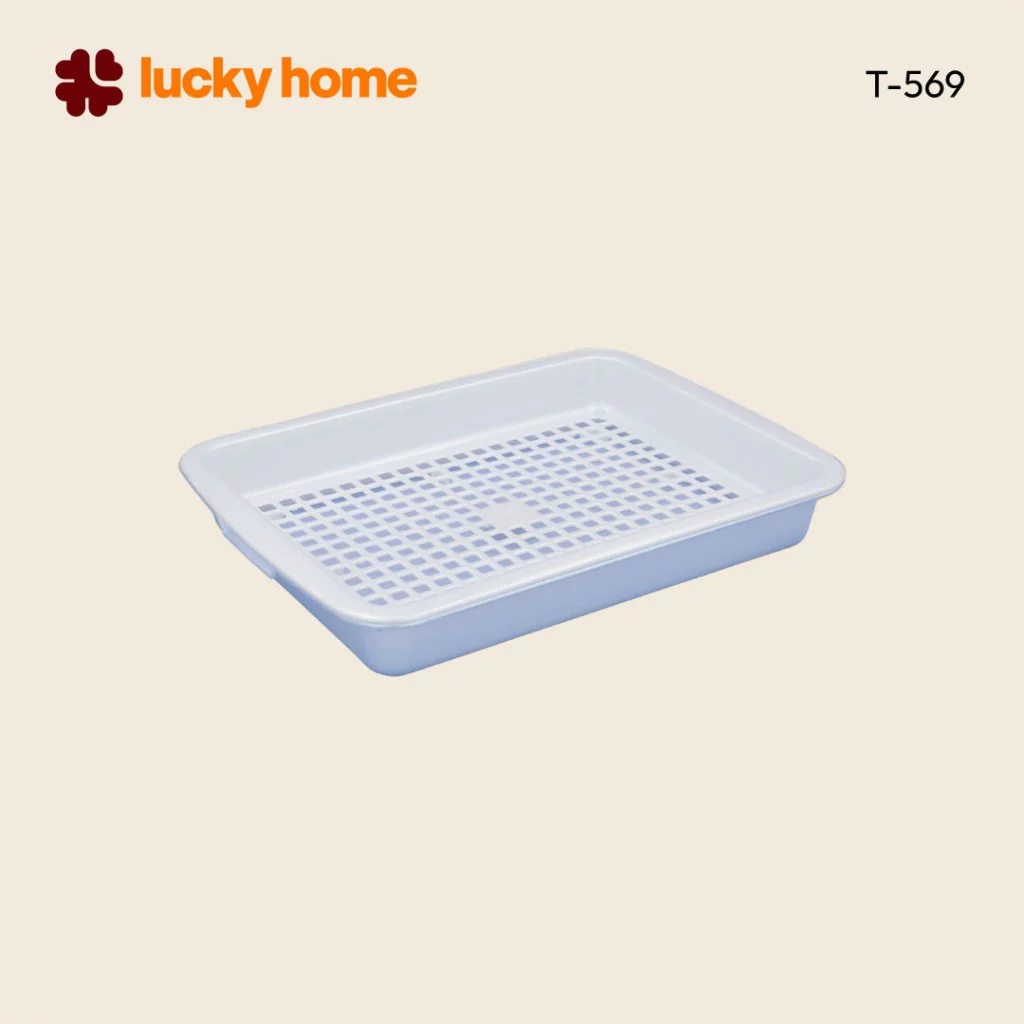 LUCKY HOME ถาดอเนกประสงค์ ที่คว่ำแก้ว (ถาดเหลี่ยม+ตะแกรง) T-569 ขนาด(กว้าง x ยาว x สูง): 37 x 27.3 x 5.2 cm