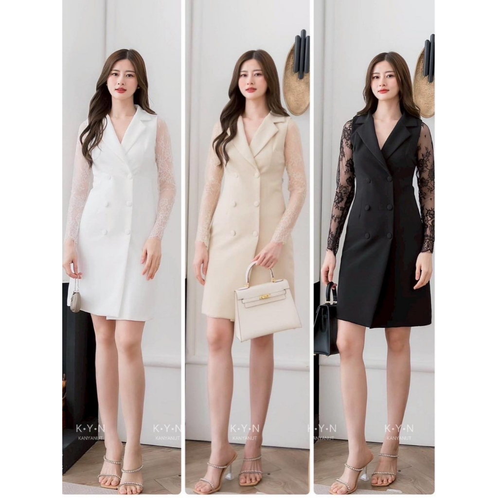 KN501_(ทักแชทร้านเช็คสต๊อก ก่อนสั่งซื้อนะคะ) เดรสสูทแขนลูกไม้ ดีไซน์ที่ถักทอความสง่างามในทุกองศา คัตติ้งเนี้ยบ ทรงเป๊ะ