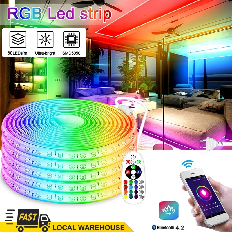 ไฟเส้นLEDนีออน RGB 5050 แถบแสง ปรับ16สี กันน้ำIP65 220V ควบคุมแอพ+รีโมท ตกแต่งบ้านห้อง