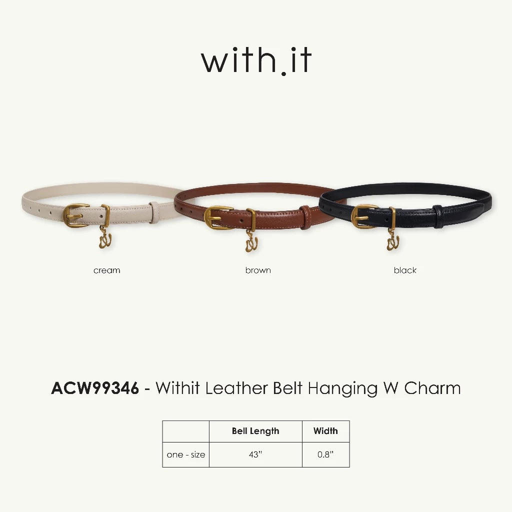 Withit leather belt hanging W charm เข็มขัดพร้อมชาร์มตัว W - ACW99346