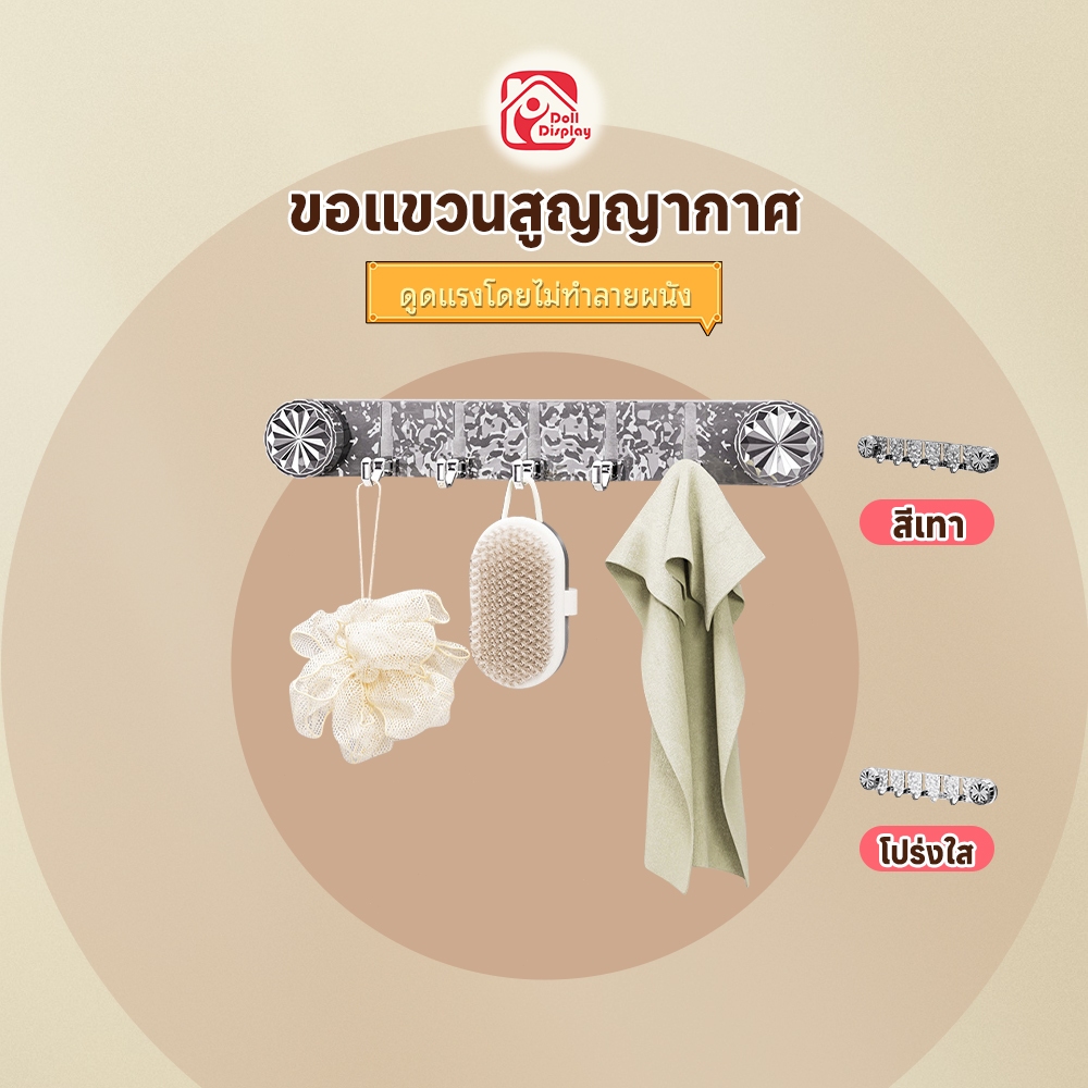 ตะขอติดผนัง ตะขอ5ช่อง เผื่อติดผนัง ติดทน กันน้ำ สีไม่ลอก ตะขอถ้วยดูดหมุนโปร่งใสฟรีหมัด ส่งจากกรุงเทพ COD