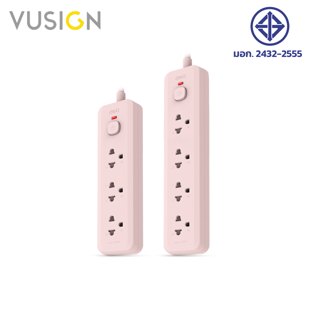 Vusign ปลั๊กไฟ ปลั๊กพ่วง 1 สวิตซ์ กำลังไฟ 2300W ยาว 3 เมตร ทนไฟได้ 750 ํC มาตรฐาน มอก Power Socket