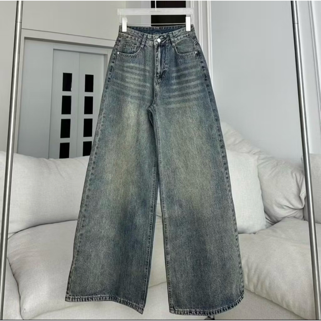 PTJ30156 กางเกงยีนส์ขายาวกระบอกใหญ่ PROMTHONG สีสนิมฟอก XL