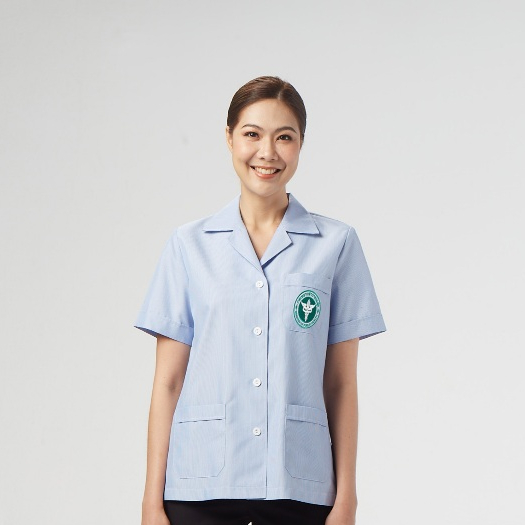 [สังกัดสาธารณสุข] Uniformthaiwacoal Nursy+ อนามัยริ้วฟ้าหญิง ปกฮาวาย เฉพาะเสื้อ FHW182