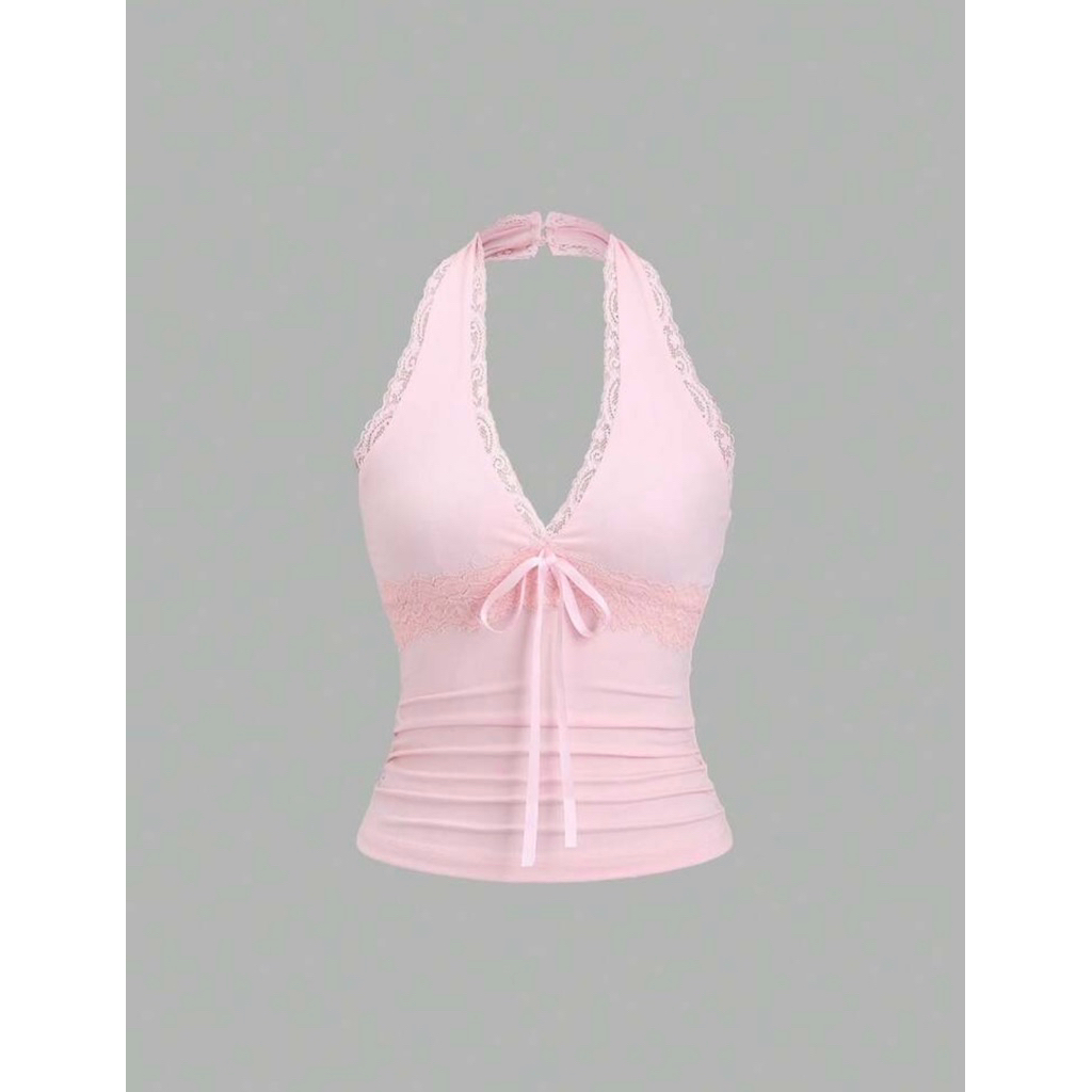 Sweetra เสื้อคล้องคอผู้หญิงสีพื้นเซ็กซี่ออกแบบหลังเปิด ลุคยูทูเค