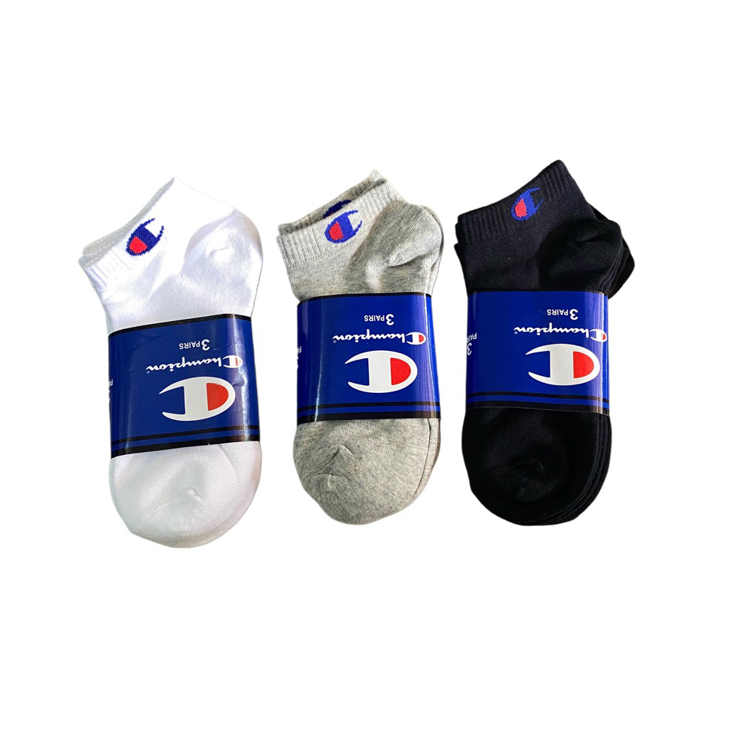 📍พร้อมส่ง📍 ถุงเท้า Champion  ข้อสั้น เนื้อผ้านุ่ม ใส่สบาย ระบายอากาศดี size.35-42 1แพ็ค มี3คู่ ขาว ดำ เทา