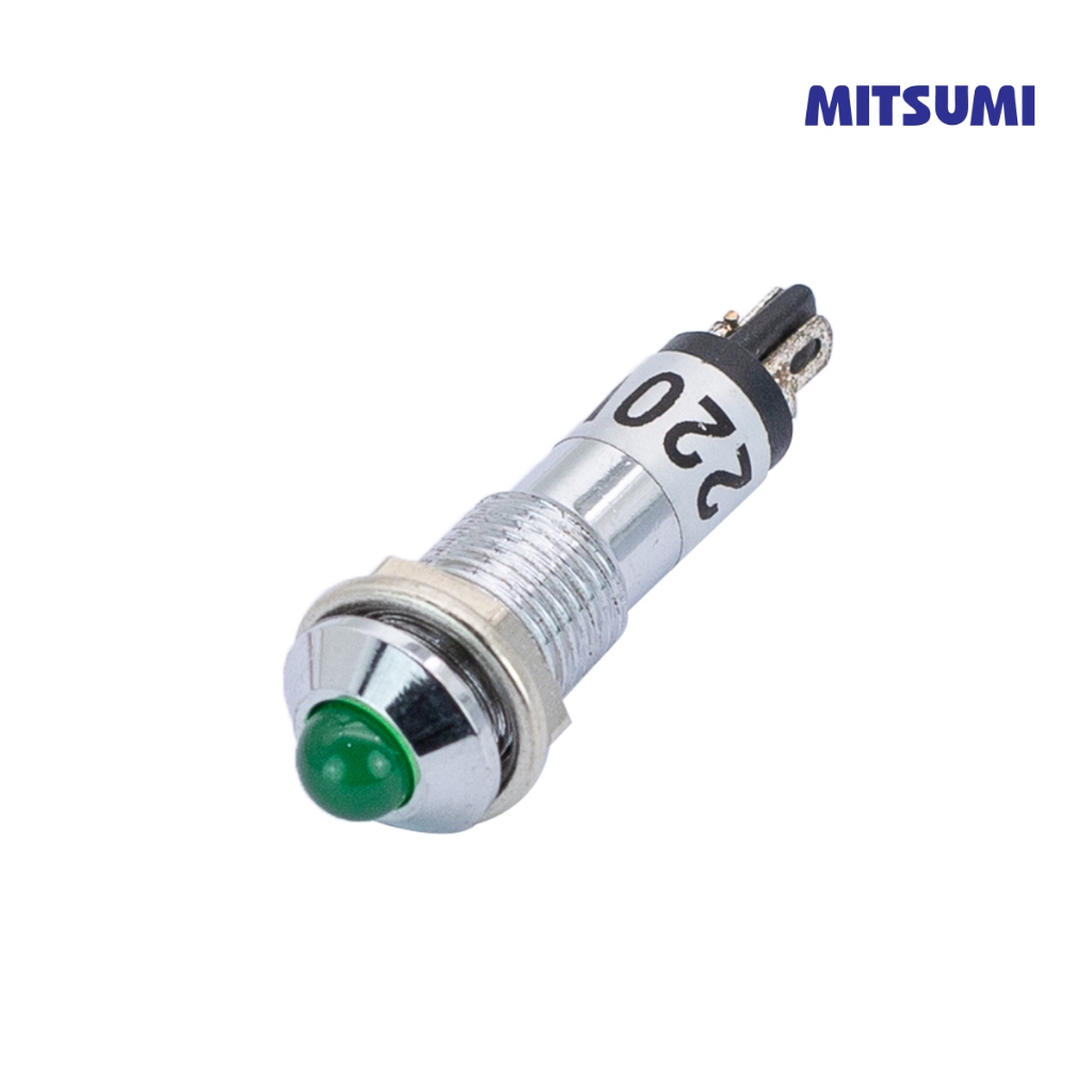 หลอด LED หัวนูน พร้อมปลอกเหล็ก 220V 8 มม. สีน้ำเงิน/เขียว/ส้ม