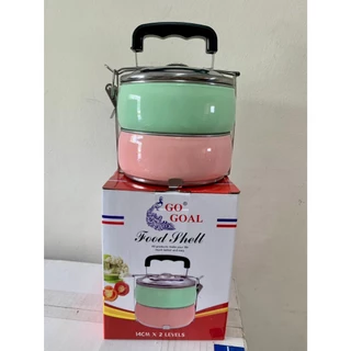 ปิ่นโตเคลือบทรงกลมคละสี 2 ชั้น