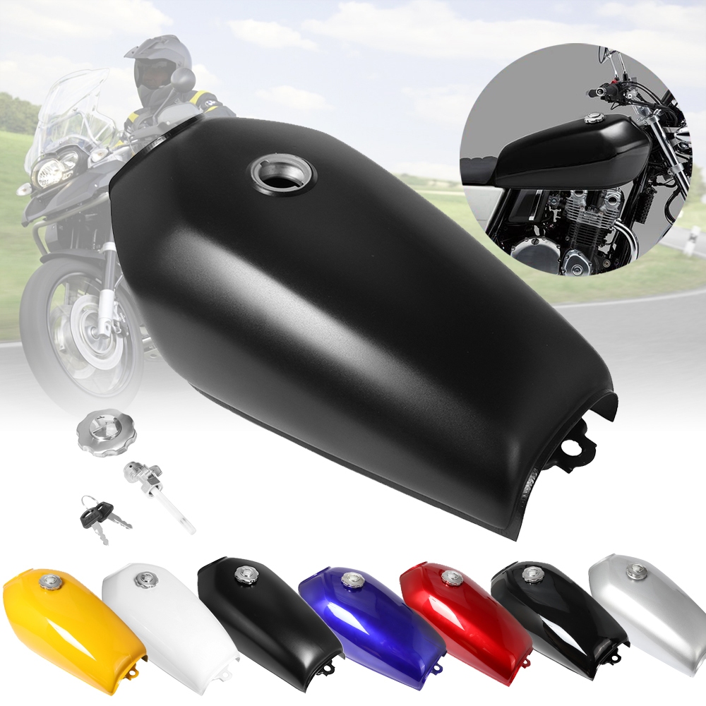 รถจักรยานยนต์ Universal Bright Black Retro Fuel Gas Tank พร้อมฝาครอบสวิทช์ Fit สำหรับ Honda CG125