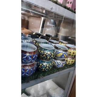 แก้วเบญจรงค์ คู่ใหญ่ แก้วเบญจรงค์ใส่น้ำ-ใส่อาหาร นกกกรงหัวจุ…