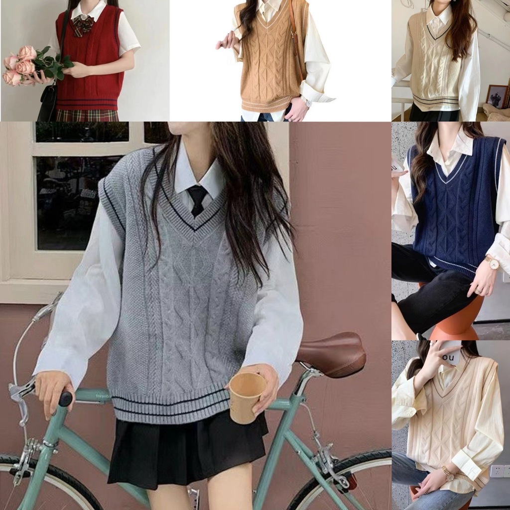เสื้อผ้าแฟชั่นผู้หญิงคอV เสิ้อกล้ามไหมพรม ผ้าดีใส่สบาย เสื้อกันหนาว