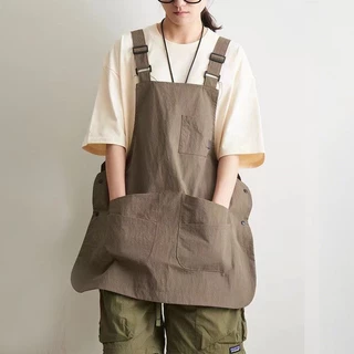 เสื้อกั๊กกันเปื้อน ผ้ากันเปื้อนกันน้ำสไตล์เกาหลี พร้อมกระเป๋าหลายช่อง ผ้าฝ้ายผสม สำหรับครัว ร้านกาแฟ โรงแรม พร้อมส่งไวจา