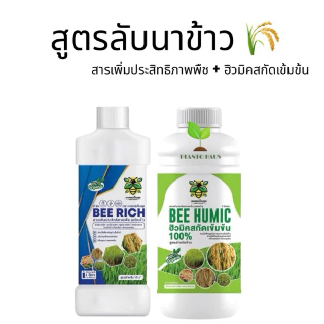 เซตคู่ สูตรลับนาข้าว บีริช บีฮิวมิค สารเพิ่มประสิทธิภาพพืช ฮิวมิคสกัดเข้มขวด 1ลิตร