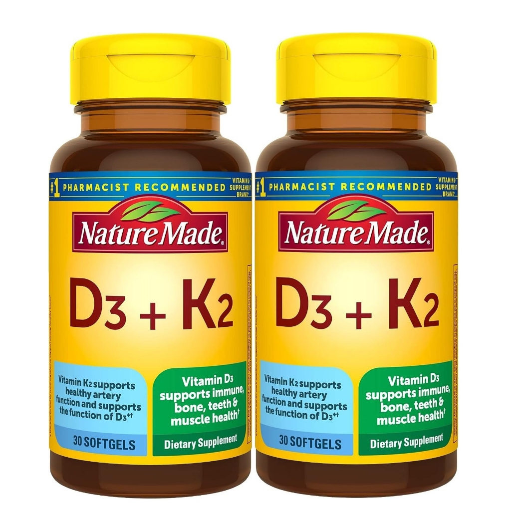 [แพ็ค 2 ขวด] Nature Made วิตามิน D3 + K2 5000 IU (125 mcg) สำหรับกระดูก ฟัน กล้ามเนื้อ และภูมิคุ้มกัน