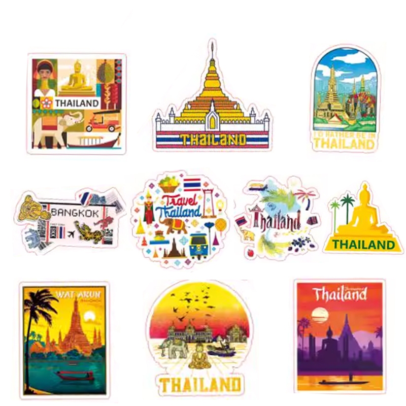 Thailand ประเทศไทย กรุงเทพฯ สงกรานต์ Phuket sticker vintage ticket สติกเกอร์กันน้ำ 10ชิ้น