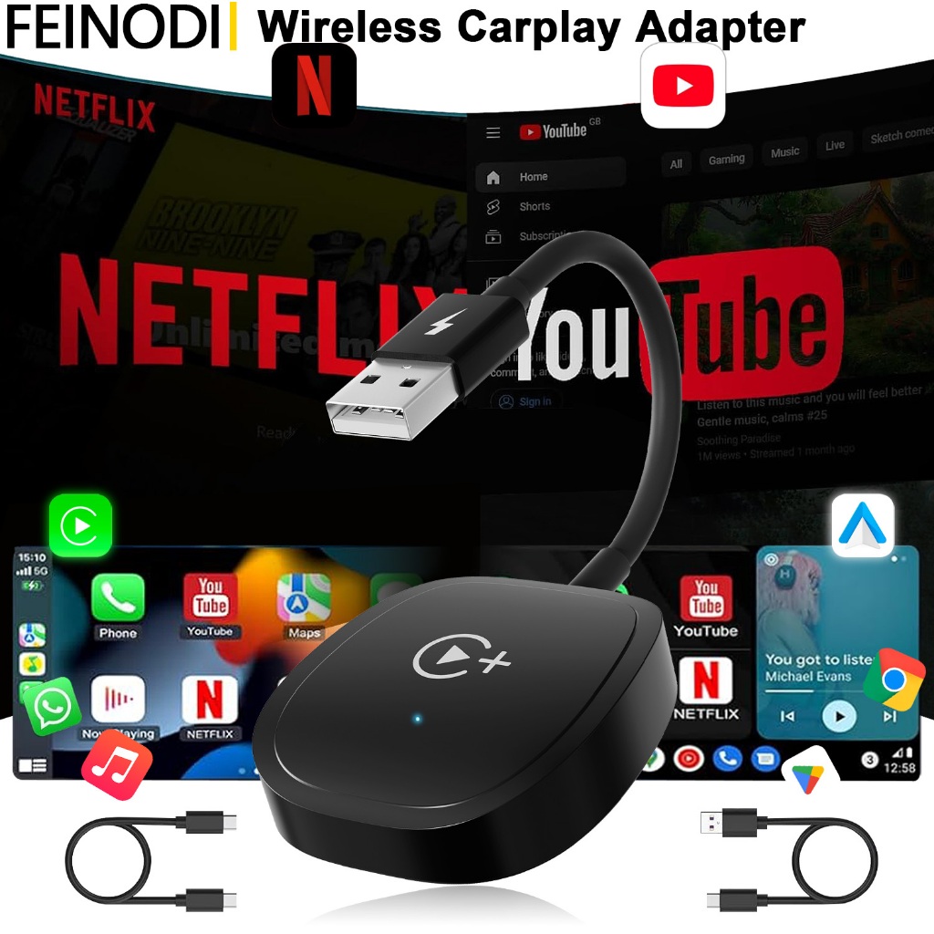 Wireless Carplay Adapter Wired Carplay เป็นไร้สาย กล่องอัจฉริยะพร้อม NetfIix/YouTube/ttok สําหรับ iPhone Plug And Play