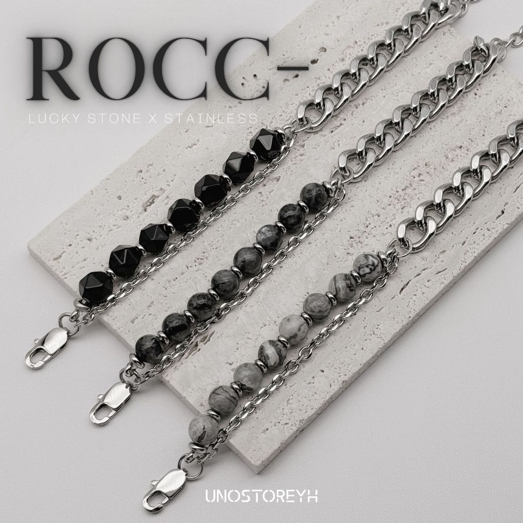🔥𝐑𝐎𝐂𝐂- | Lucky stone x Stainless Steel |  กำไลหินมงคล x สแตนเลสแท้ UNO073