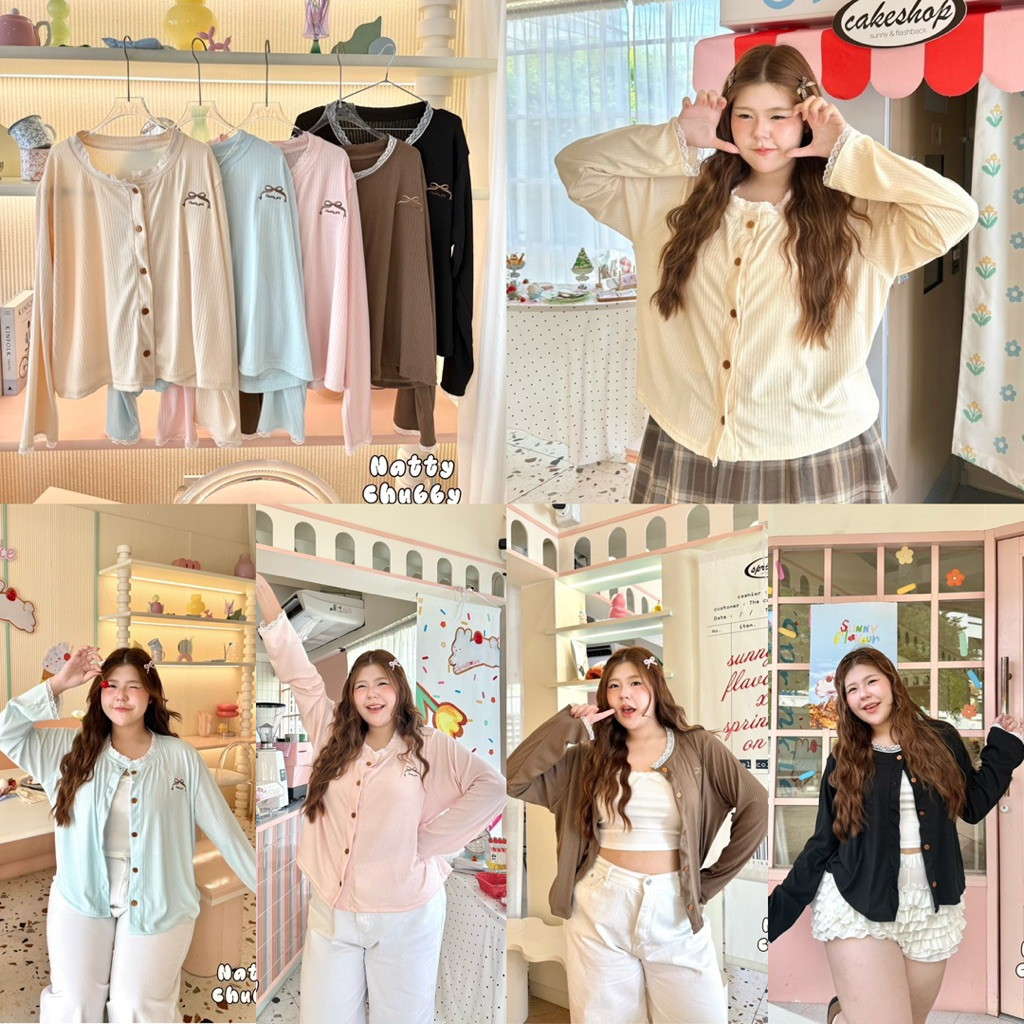 /NT/เสื้อผ้ายืดนุ่มนิ่ม ไซส์อก38-54 แต่งลูกไม้คอและปลายแขน ปักโบว์ chubby girl ใส่เดี่ยว ใส่คลุม #เสื้อไซส์ใหญ่ พลัสไซส์