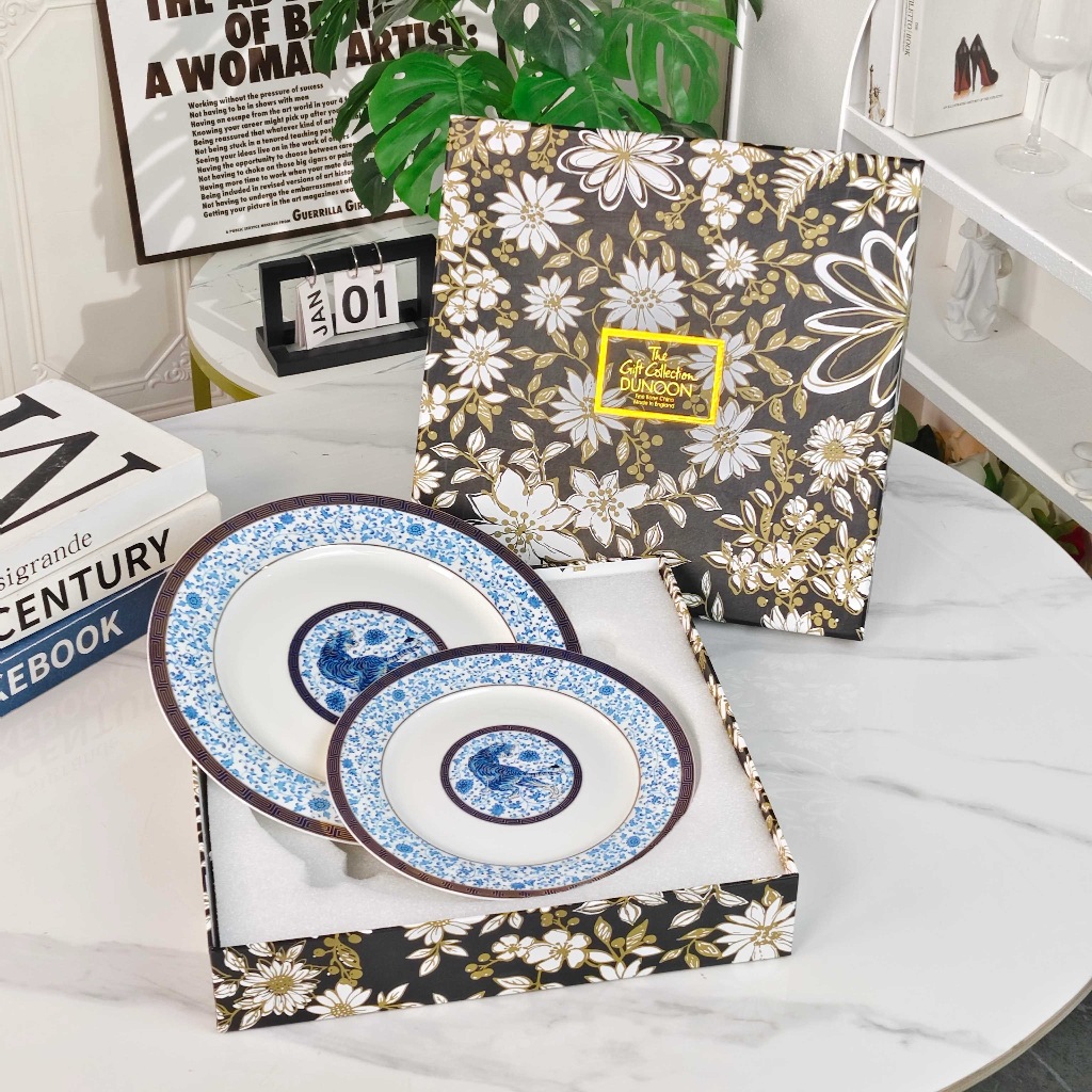 DUNOON [Tiger Series] จานอาหารตะวันตกกระดูกสูง 8 นิ้ว + 10 นิ้วชุดจานคู่