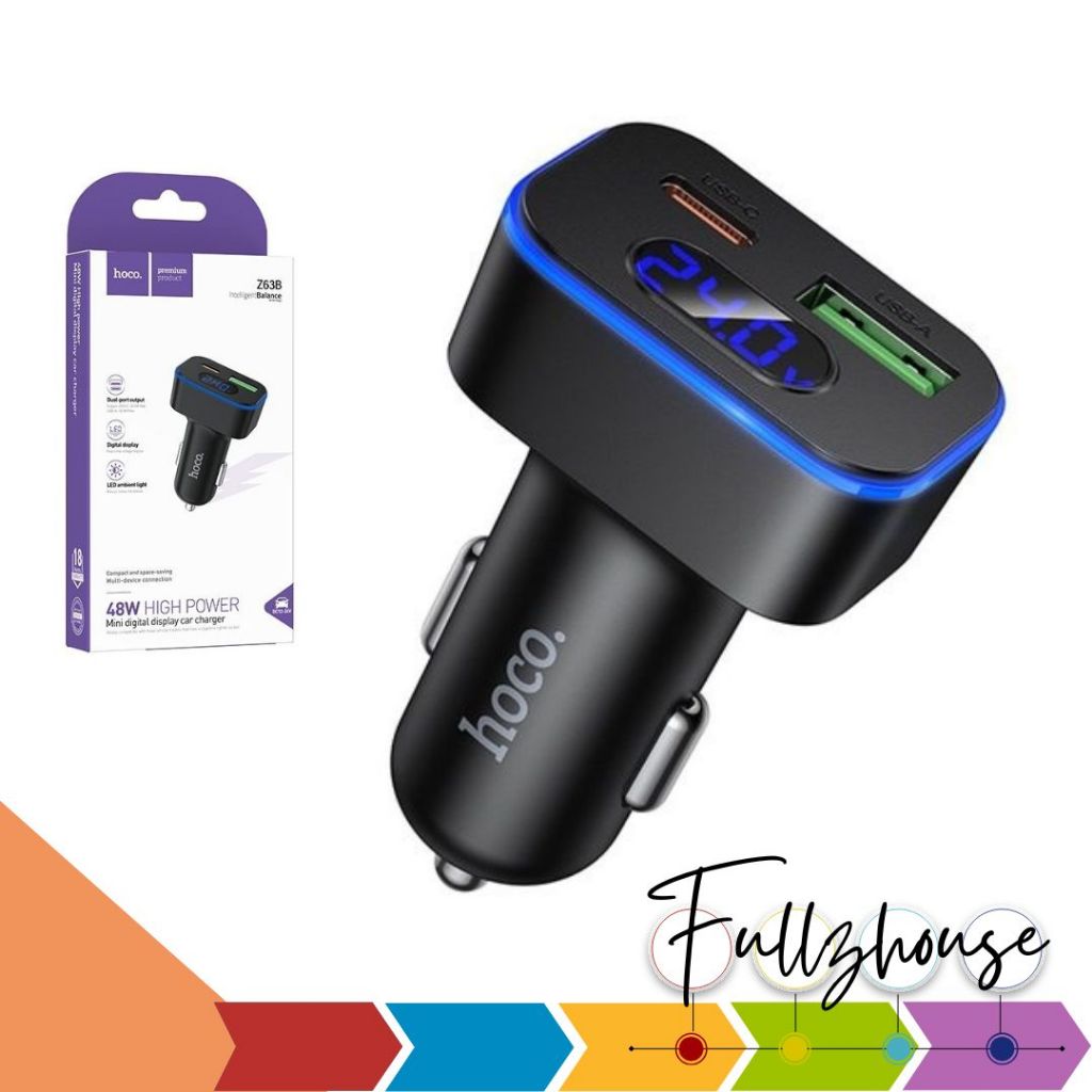จัดส่งด่วน HOCO Z63B 48W CAR CHARGER PD30W+QC3.0 หัวชาร์จมือถือในรถยนต์ จอดิจิทัล ชาร์จเร็ว