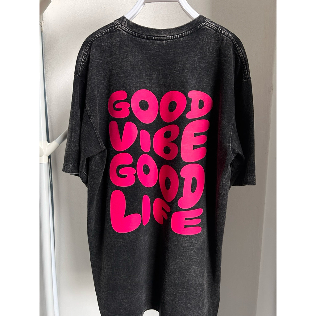 เสื้อยืดโอเวอร์ไซส์ลายGood vibe ผ้าฟอกเกรดพรีเมี่ยม - รูปที่ 4