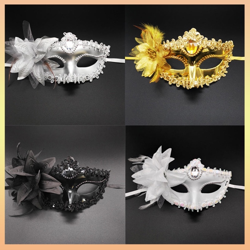 😍COD😍หน้ากาก รูปขนนก ดอกไม้ ประดับเพชร สไตล์เวนิส สําหรับเต้นรํา ปาร์ตี้ งานแต่งงาน