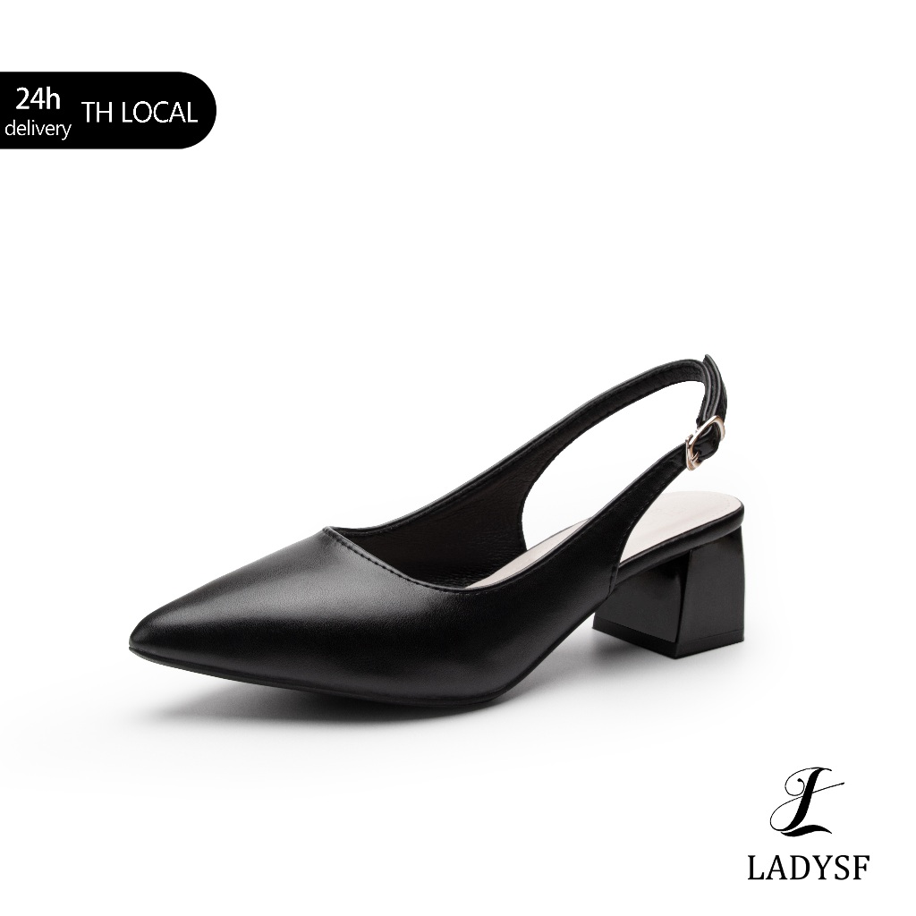 LADYSF รองเท้าแตะส้นกลางผู้หญิง สีดำคลาสสิก 2 นิ้ว ใส่งาน สํานักงาน ได้ ใส่สบาย ไม่เจ็บเท้า