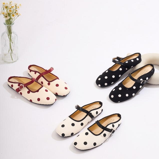 🍒แมรี่เจนเปิดส้น ลายจุดใส่สวยมาก 36-45 🍒แบรนด์ Lisashoes(L08) สวยน่ารักมากๆ ใส่ง่าย เดินสบายสุดๆ