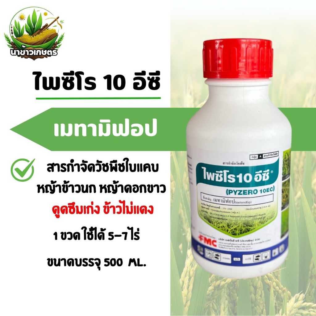ไพซีโร 10อีซี 500 ซีซี เมทามิฟอป กำจัดวัชพืชใบแคบ หญ้าดอกขาว หญ้าข้าวนก ดูดซึมแรง ข้าวไม่แดง