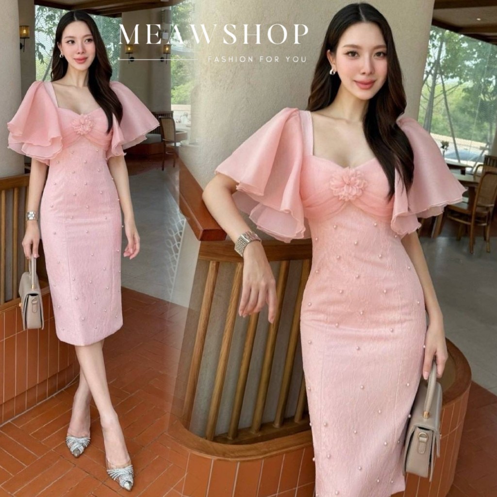 มี2สีค่ะ XS SML เดรสสั้นผ้าลูกไม้ทั้งตัว คอรูปหัวใจ งานหมั้น ไปวัด ชุดทำบุญ ชุดแฟนนาค ออกงาน ไปงาน ช