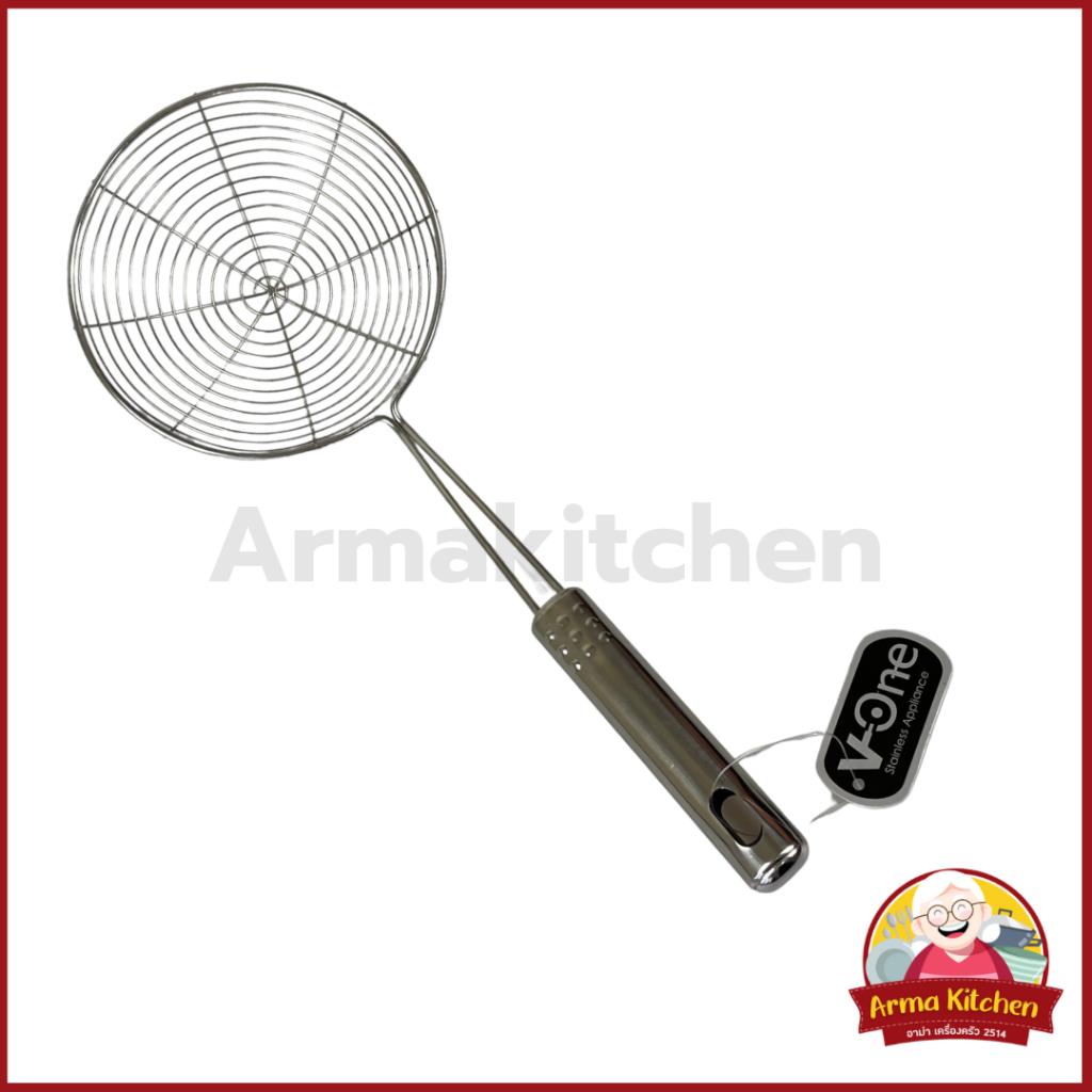 กระชอนขดลวดสแตนเลส 14ซม. ด้ามสแตนเลส ตราV-one
