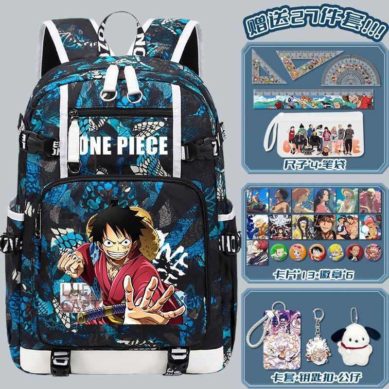 One Piece กระเป๋านักเรียนชายนักเรียนมัธยมต้นกระเป๋าเป้สะพายหลังความจุขนาดใหญ่กระเป๋าเป้เซารอน