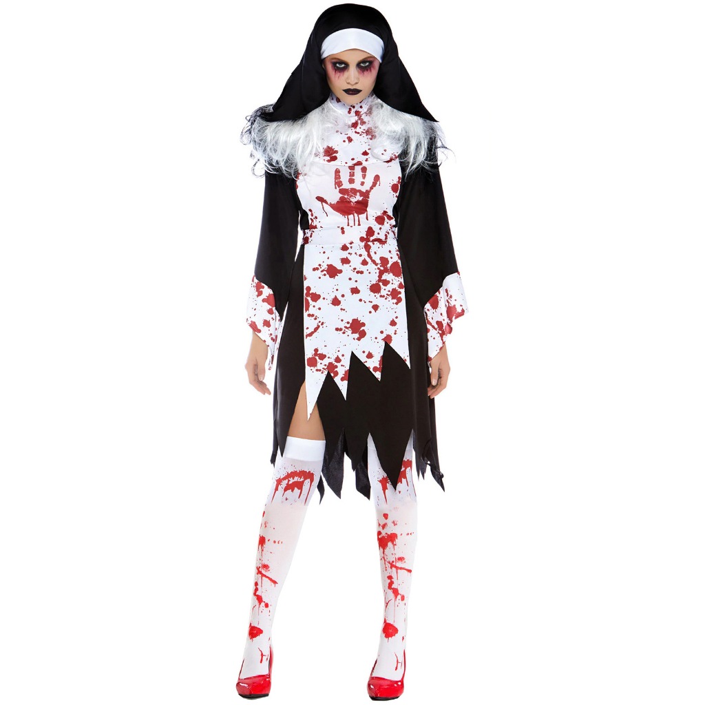 ชุดแม่ชี แวมไพร์ซอมบี้เปื้อนเลือด ฮาโลวีนคอสเพลย์ vampire zombie blood stain nun costume Halloween c