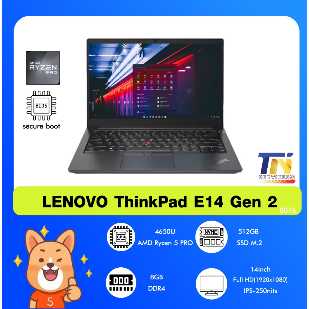 โน๊ตบุ๊คมือสอง LENOVO ThinkPad E14 Gen 2 AMD Ryzen 5 PRO 4650U Ram 8/512GB.SSD m.2  จอ 14 " #BID076