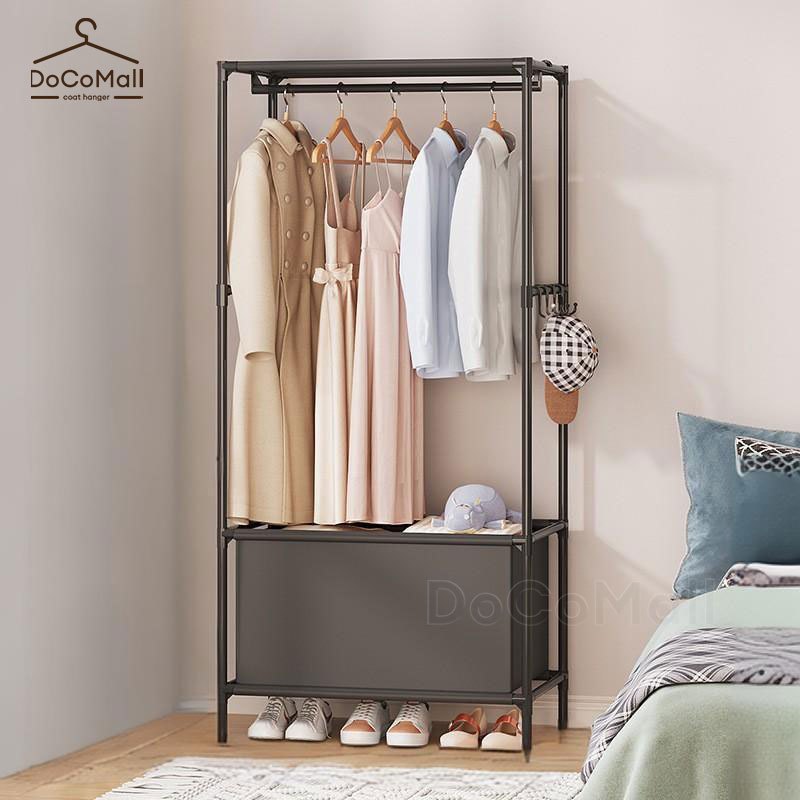 DoCo [3in1] ราวตากผ้า ราวเเขวนผ้า ราวตากผ้ามินิมอล พร้อมม่านคลุมกันฝุ่น ที่แขวนผ้า + ชั้นวางของอเนกประสงค์