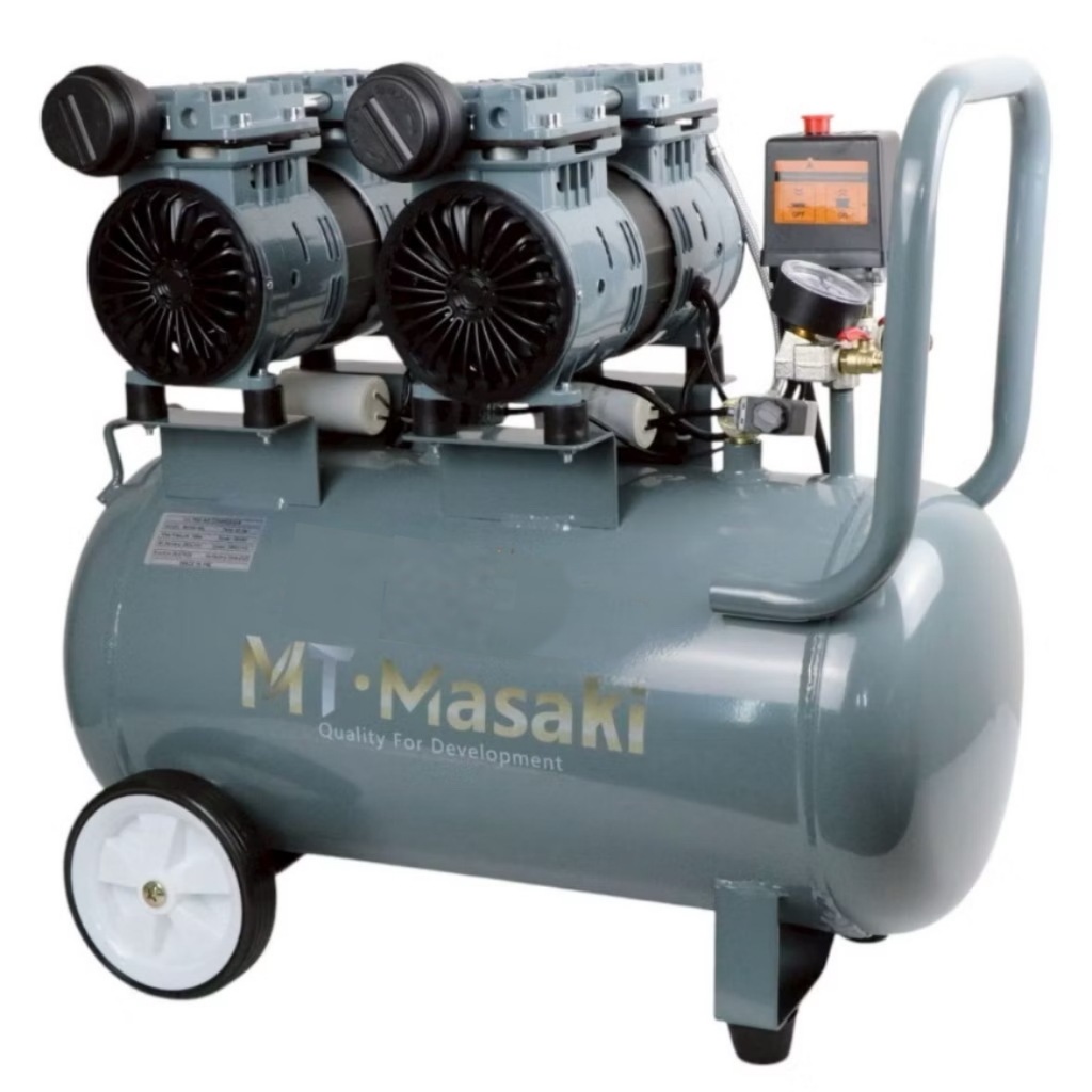 Masaki ปั๊มลม ปั้มลมออยฟรี OIL FREE 50 ลิตร 2 มอเตอร์ เสียงเงียบ 3600W 4แรง