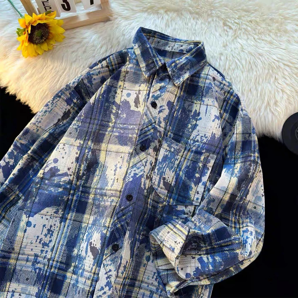 knowyou_เสื้อเชิ้ตผู้ชายลายสก็อตแขนยาวสไตล์วินเทจ ใส่เที่ยว ใส่ทำงาน สวมใส่สบาย M-2XLพร้อมส่ง