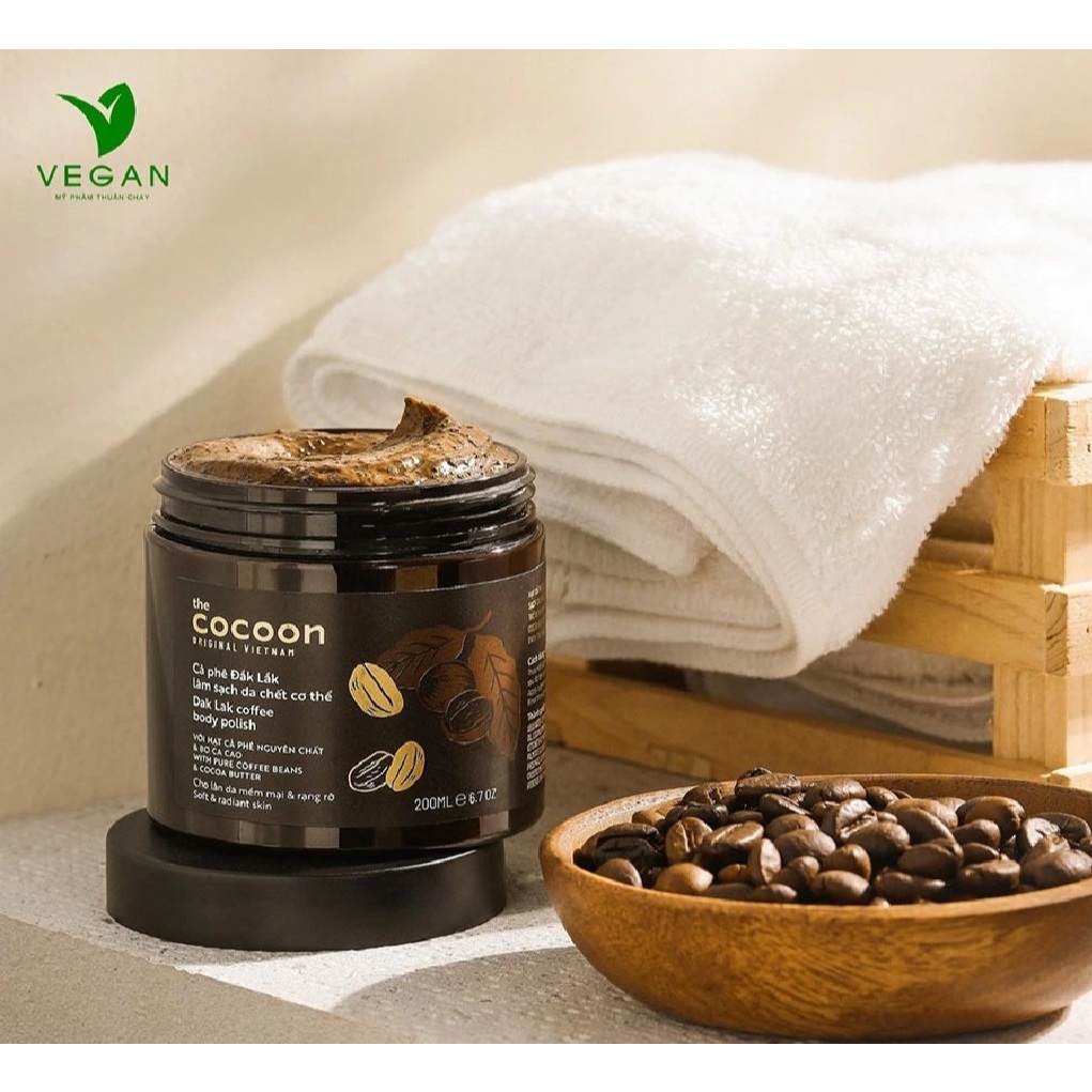สครับแกแฟขัดผิวหน้า และผิวกายสูตรวีแกนจาก เวียดนาม Dak Lak coffee polish cocoon