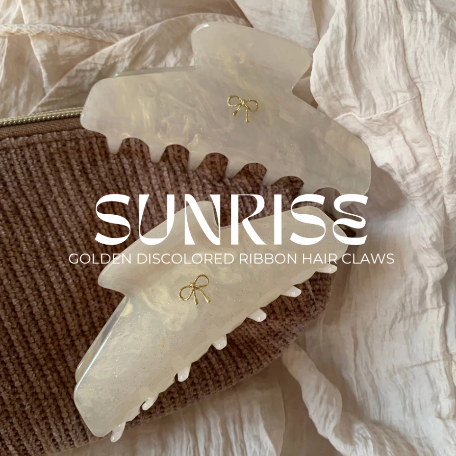 [ส่งทุกวัน🔥] กิ๊บเปลี่ยนสีมินิมอล Gold Ribbon Hair claws (6-11cm) ☀️ รุ่น Sunrise แข็งแรง ผมเยอะหนีบได้