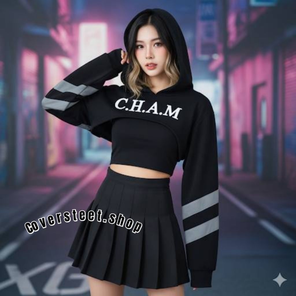 coverstreet Set 2 ชิ้น เสื้อครอปแขนยาว+สายเดี่ยว เสื้อเต้นเกาหลี เต้นcover Kl Cham