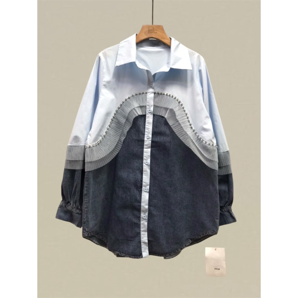 Jeans Patch Cotton Rim Frill DM Long Sleeve Shirt ราคา ถูกที่สุด ดีลบีเคเค แกลเลอรีภาพที่ 7