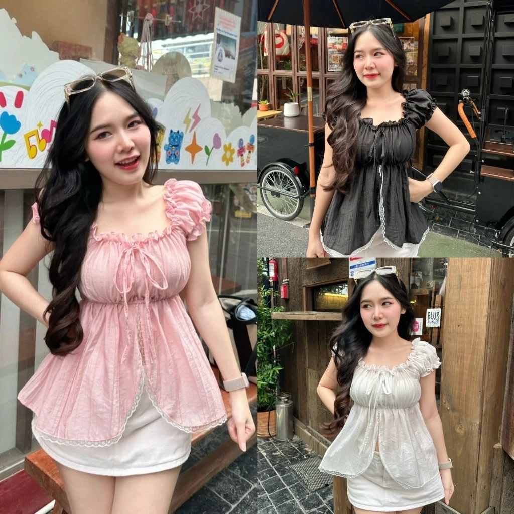 เสื้อชีฟองแขนตุ๊กตา ทรงมินิเดรส น่ารักๆ ผ้าสวย ดึงยางรอบตัว ผ้าพริ้วใส่สบาย ยืดได้เยอะ P28
