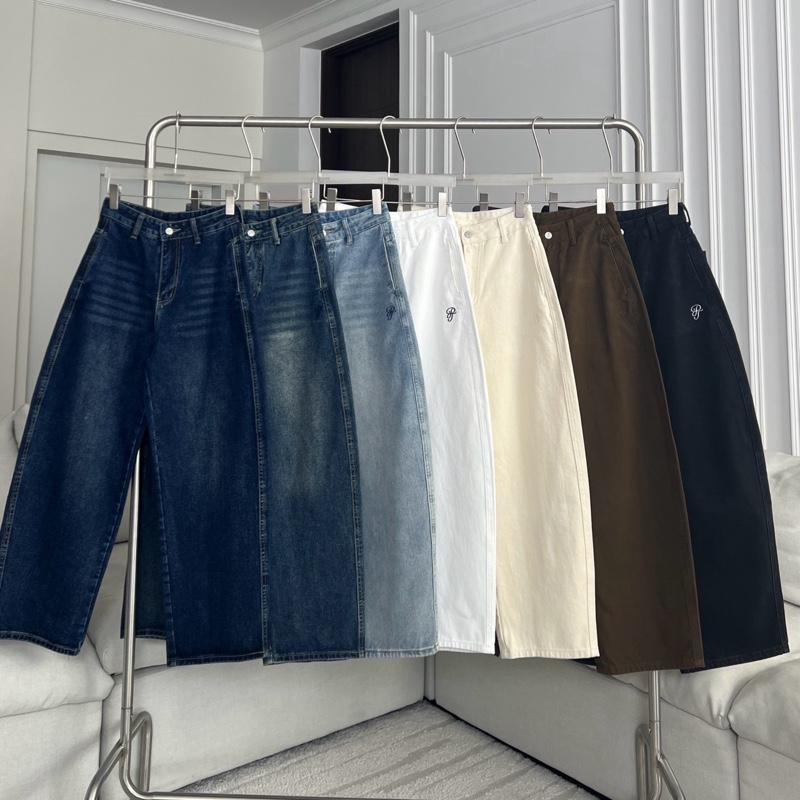 PTJ30300 Demna Barrel Slim กางเกงยีนส์ขากระบอกทรง Barrel กระเป๋าหลังปัก PROMTHONG