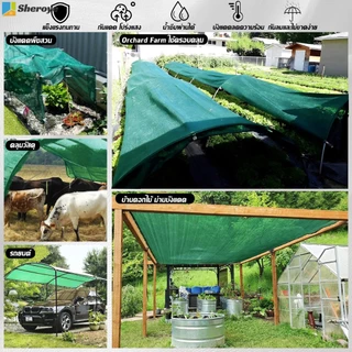 ผ้าใบกันแดด สีเขียว วัสดุ PE ม่านบังแดดและฉนวนกันความร้อนที่ดี แข็งแรงทนทาน ติดตั้งง่าย บังแดดพืชสวน
